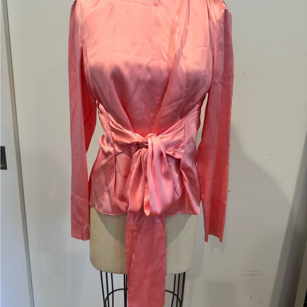 Pink 100% silk waist tie blouse - Picture 10 of 16